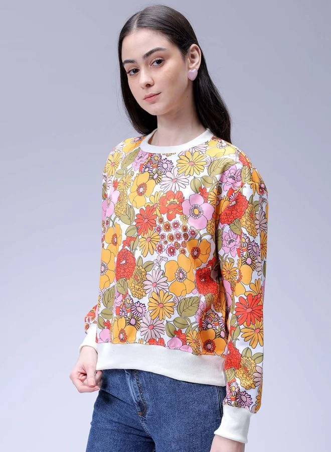 مرفوعة Women Relaxed Fit Floral Print Crewneck Sweatshirt