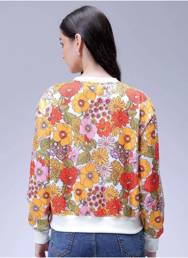 Freehand Women Relaxed Fit Floral Print Crewneck Sweatshirt
