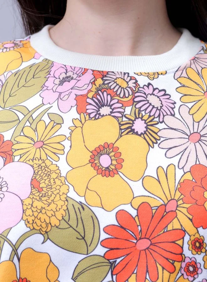 مرفوعة Women Relaxed Fit Floral Print Crewneck Sweatshirt