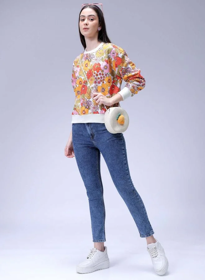 مرفوعة Women Relaxed Fit Floral Print Crewneck Sweatshirt