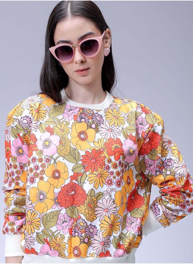 Freehand Women Relaxed Fit Floral Print Crewneck Sweatshirt  - Image 1