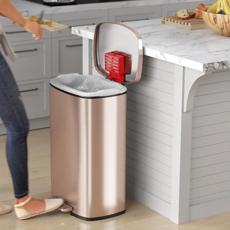 iTouchless 13.2 Gallon Step Trash Can with Odor Control Filter, Stainless Steel Kitchen Garbage Can, 50 Liter, Silent Soft-Close Step Pedal, Fingerprint-Proof, Rose Gold - Image 2