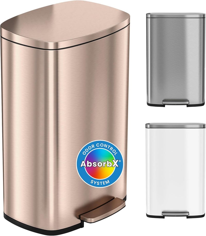 iTouchless 13.2 Gallon Step Trash Can with Odor Control Filter, Stainless Steel Kitchen Garbage Can, 50 Liter, Silent Soft-Close Step Pedal, Fingerprint-Proof, Rose Gold - Image 1
