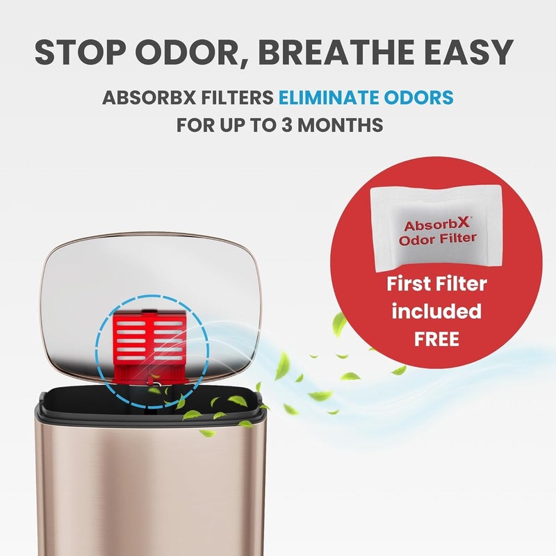 iTouchless 13.2 Gallon Step Trash Can with Odor Control Filter, Stainless Steel Kitchen Garbage Can, 50 Liter, Silent Soft-Close Step Pedal, Fingerprint-Proof, Rose Gold - Image 5