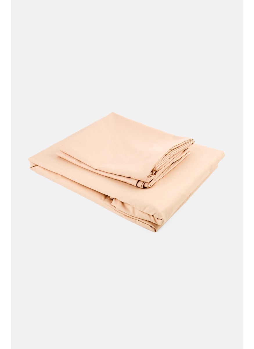Cotton home 3 Pieces Plain Fitted Sheet With Pillow Case Set, Tan  - Image 1