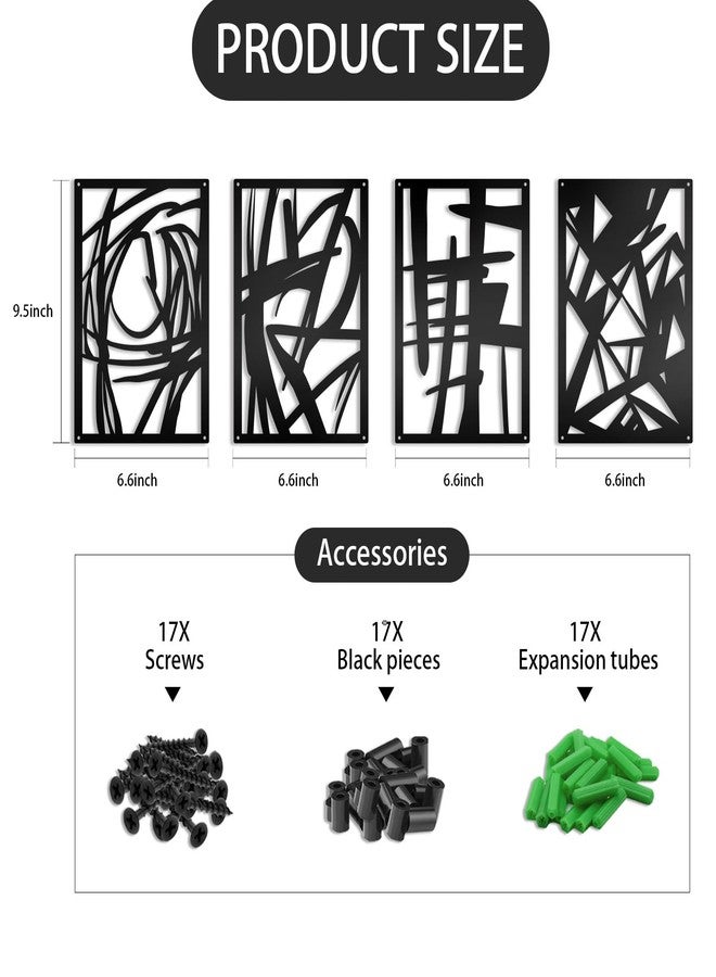 OYEFLY 4 Pack Abstract Metal Wall Art,Minimalist Art Decoration for Living Room Bedroom Bathroom Study (Black, 9.4 x 6.5inch) - Image 2
