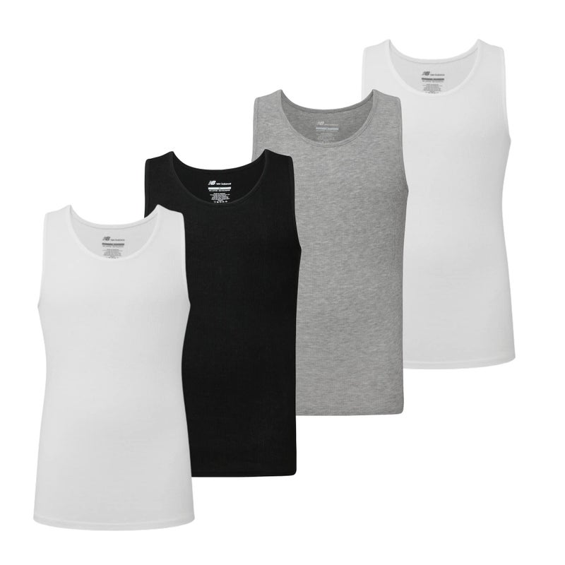 New Balance Mens Cotton Performance Rib Sleeveless Tank Top Undershirt 3 Pack or 4 Pack BlackWhiteLt Heather Grey Large