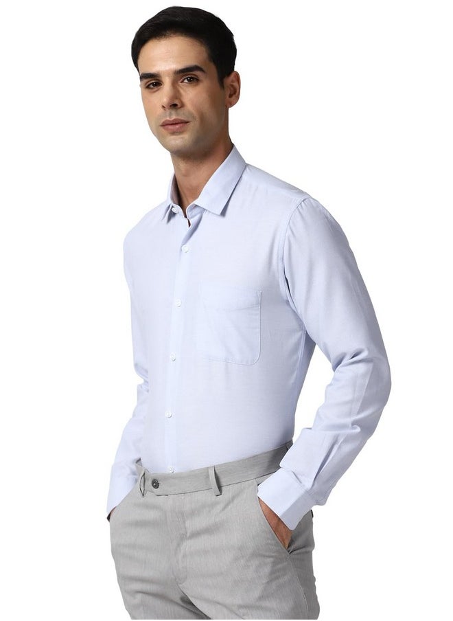 Peter England Peter England Men's Classic Textured Slim Fit Full Sleeve Shirt | Wonder Fabric | Cotton Rich | Premium Dobby Light Grey  - Image 2
