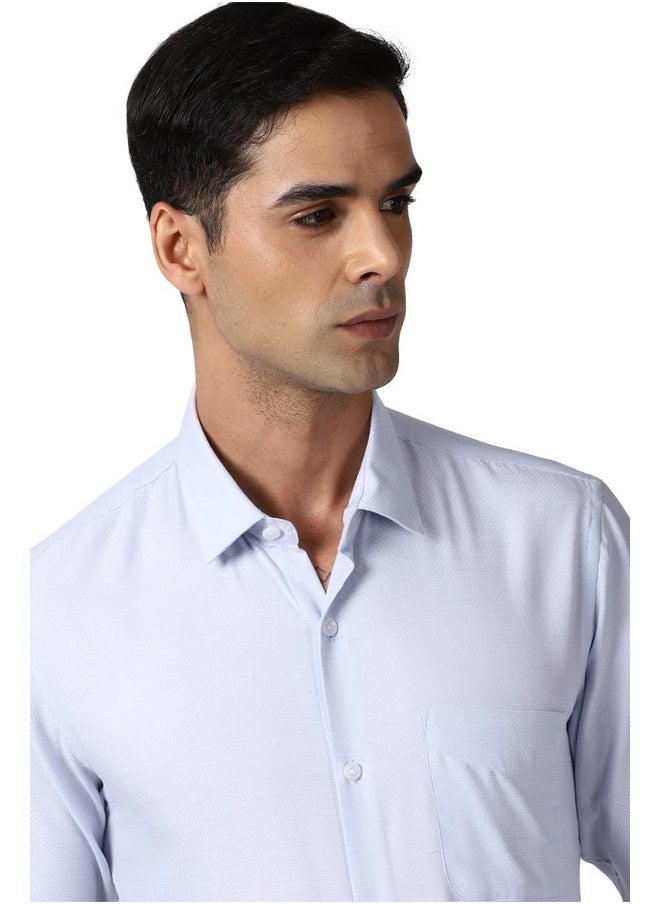 Peter England Peter England Men's Classic Textured Slim Fit Full Sleeve Shirt | Wonder Fabric | Cotton Rich | Premium Dobby Light Grey  - Image 4