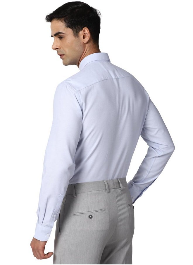 Peter England Peter England Men's Classic Textured Slim Fit Full Sleeve Shirt | Wonder Fabric | Cotton Rich | Premium Dobby Light Grey  - Image 3
