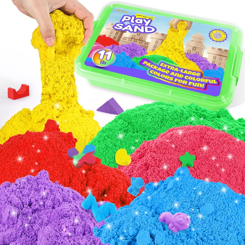 AtMini Play Sand for Kids 11lbs of 6 Colored Sands Magic Sand Bulk Play Sand for Sandbox Sensory Sands Kit Toy for Boys and Girls Green Tray - Image 3