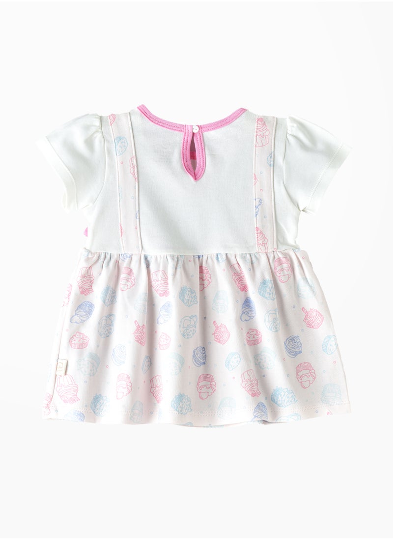 Elegant Kids Baby Girls' Short Sleeve Dress with Pink Bows  - Image 3