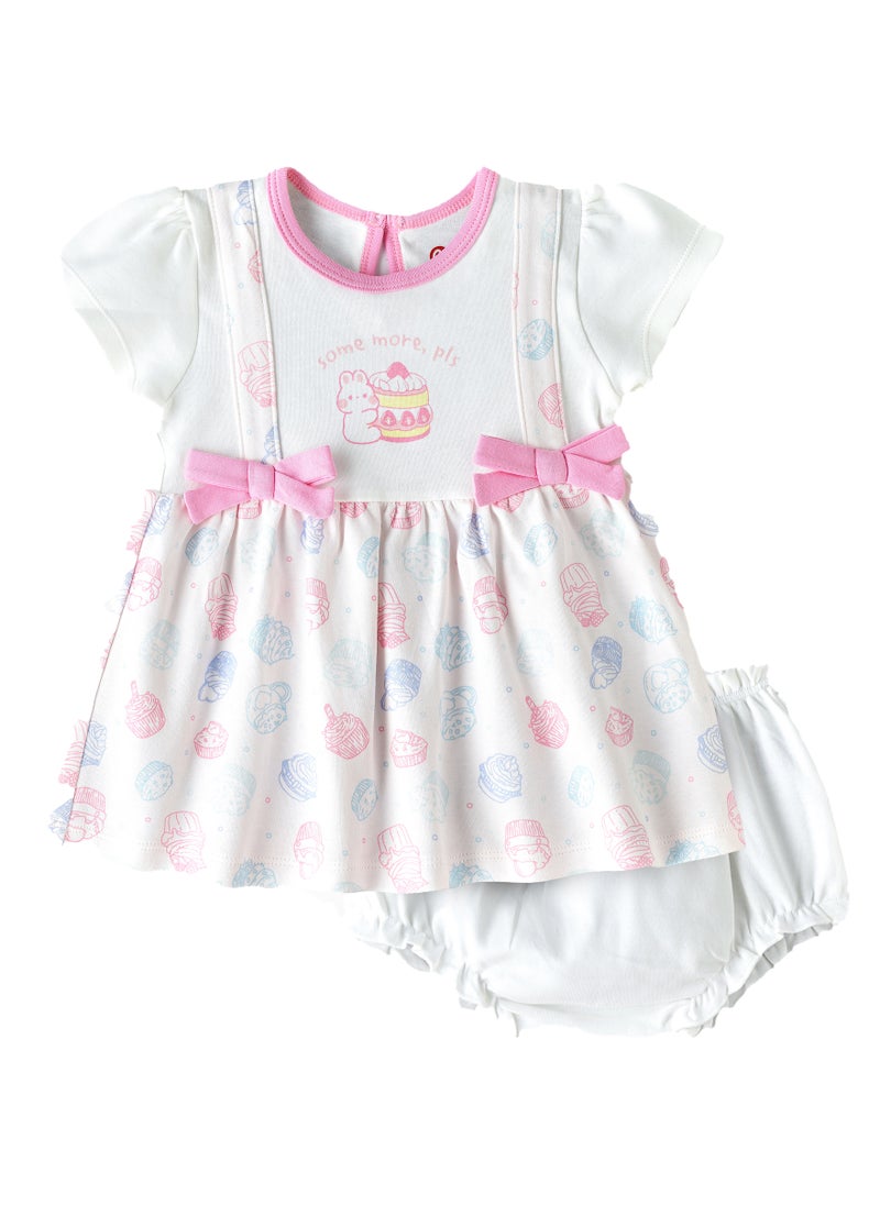 Elegant Kids Baby Girls' Short Sleeve Dress with Pink Bows  - Image 1
