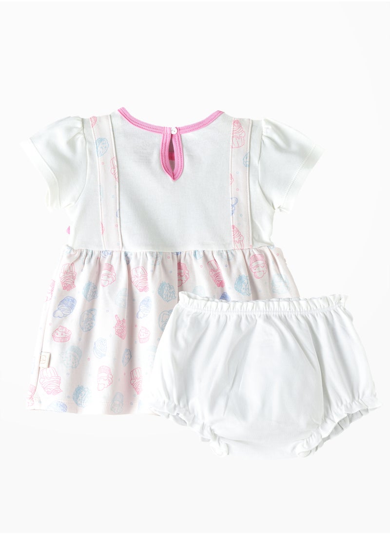 Elegant Kids Baby Girls' Short Sleeve Dress with Pink Bows  - Image 2