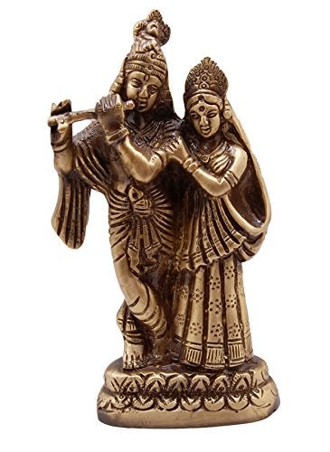 Two Moustaches Brass Radha Krishna Pair Idol Radha Krishna Statue Standard Pack of 1 - Image 1
