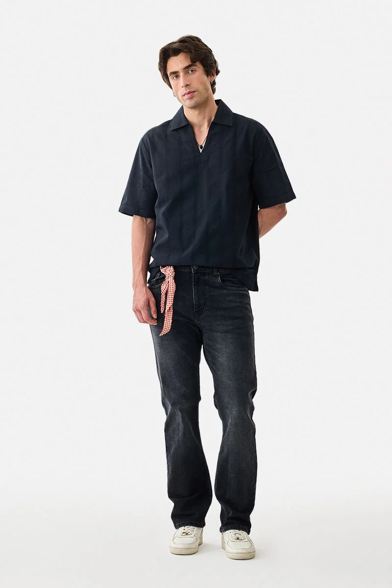 سنيتش قميص بياقة سبعة بقصة واسعة