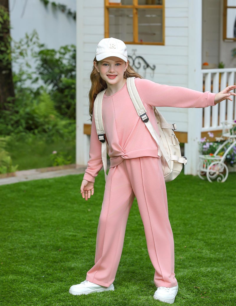 Yekaty Kids Clothes Girls Size 5 Cute Twist Front Tops & Wide Leg Pants Sweatsuit Fall Outfits Lounge Set - Image 4