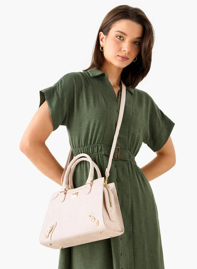 Flora Bella By Shoexpress Textured Tote Bag with Detachable Strap and Zip Closure