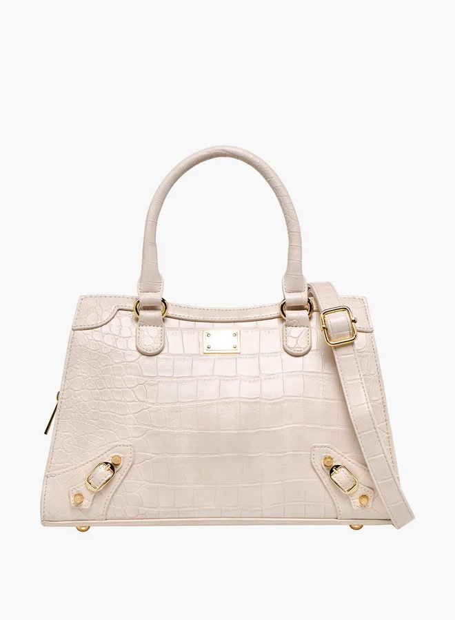 Flora Bella By Shoexpress Textured Tote Bag with Detachable Strap and Zip Closure