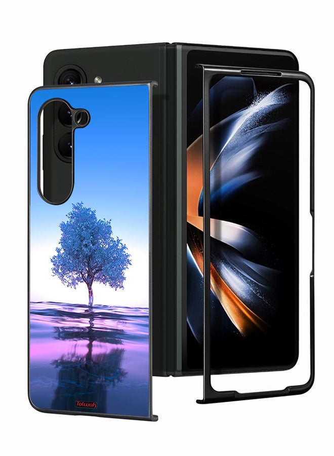 Tolwak Samsung Galaxy Z Fold 5 Protective Case Cover Tree Neon Body Of Water Reflection Digital Art - Image 1