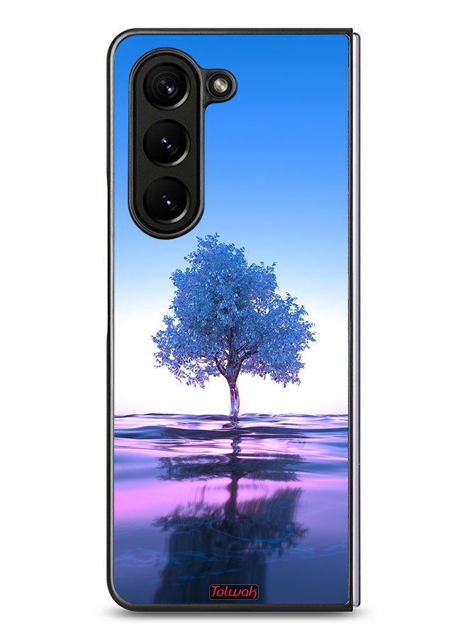 Tolwak Samsung Galaxy Z Fold 5 Protective Case Cover Tree Neon Body Of Water Reflection Digital Art - Image 2