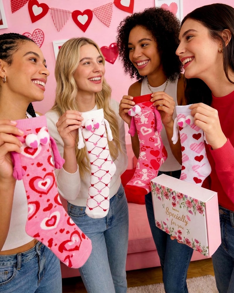 Swooflia 4 Pairs Valentine's Day Friends Socks Set - Cute and Stylish Matching Designs - Image 2