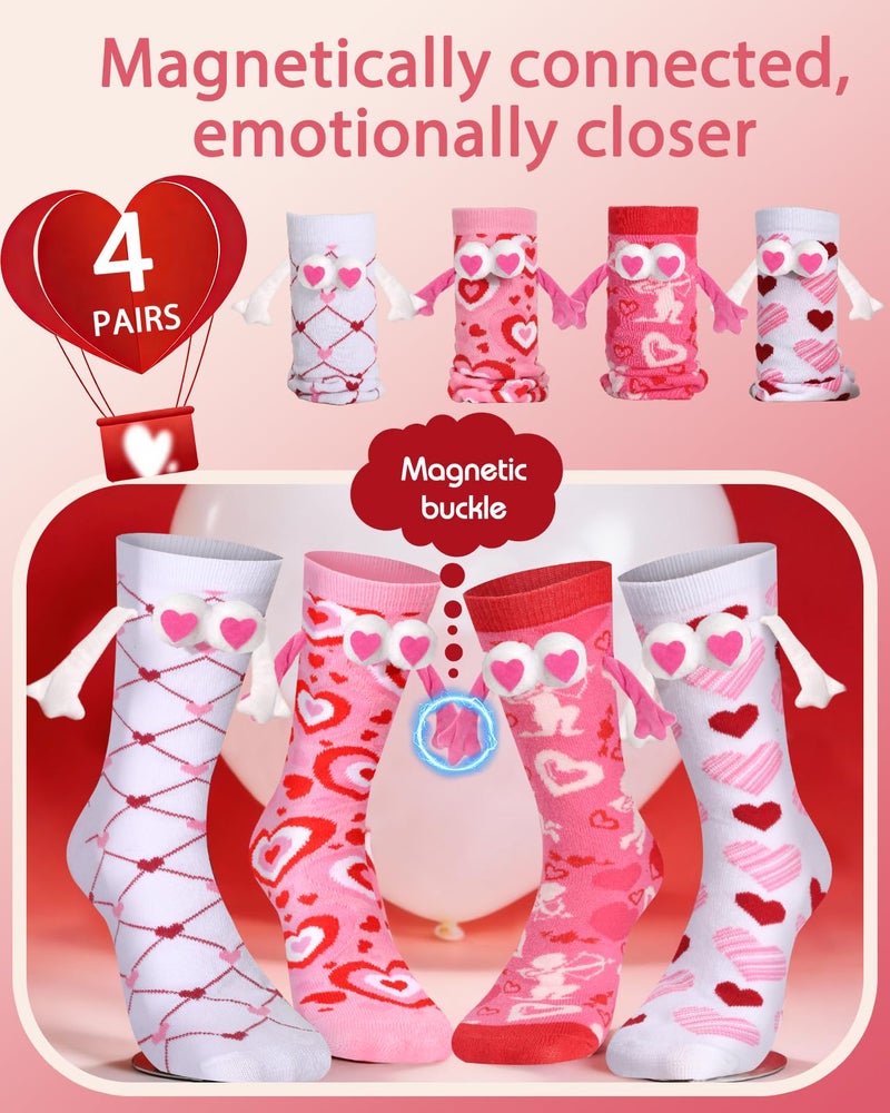 Swooflia 4 Pairs Valentine's Day Friends Socks Set - Cute and Stylish Matching Designs - Image 4
