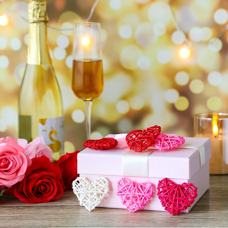 Juinte 24 Pieces Valentine Heart Shaped Rattan Balls 2.36 Inch Heart Vase Bowl Fillers DIY Craft Wicker Rattan Decor for Valentine Wedding Party Decor(Pink, White, Red, Rose Red) - Image 5