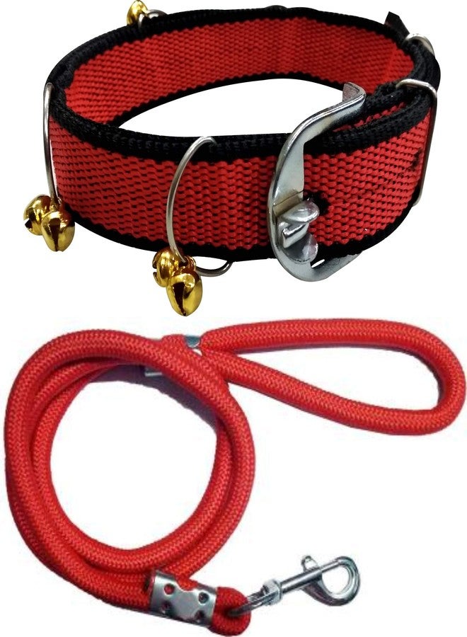 Pedigone Dog Belt Combo of Ghungroo Dog Collar with Red Dog Lead Specially for Medium Breed Dog Collar Leash (Black Red) - Image 1