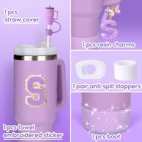 Mity rain 6PCS Cup Accessories Set for Stanley Cup 30oz 40oz tumbler with handle, Including Silicone Straw Topper Cover Cap and Boot, Spill Proof Stopper, Handle Charm, Initials Sticker (Letter S) - Image 3