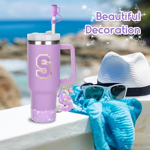 Mity rain 6PCS Cup Accessories Set for Stanley Cup 30oz 40oz tumbler with handle, Including Silicone Straw Topper Cover Cap and Boot, Spill Proof Stopper, Handle Charm, Initials Sticker (Letter S) - Image 2