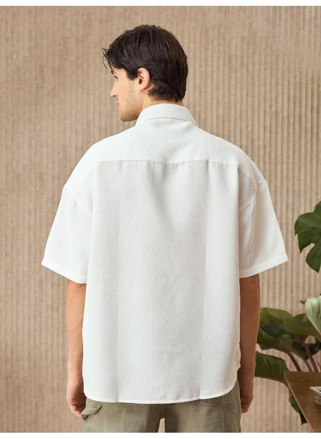Beyoung White Half Sleeve Waffle Shirt for Men