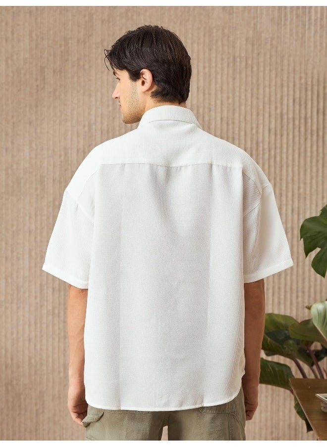 Beyoung White Half Sleeve Waffle Shirt for Men  - Image 2