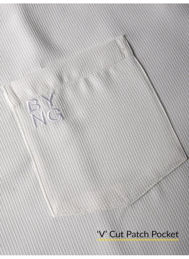 Beyoung White Half Sleeve Waffle Shirt for Men