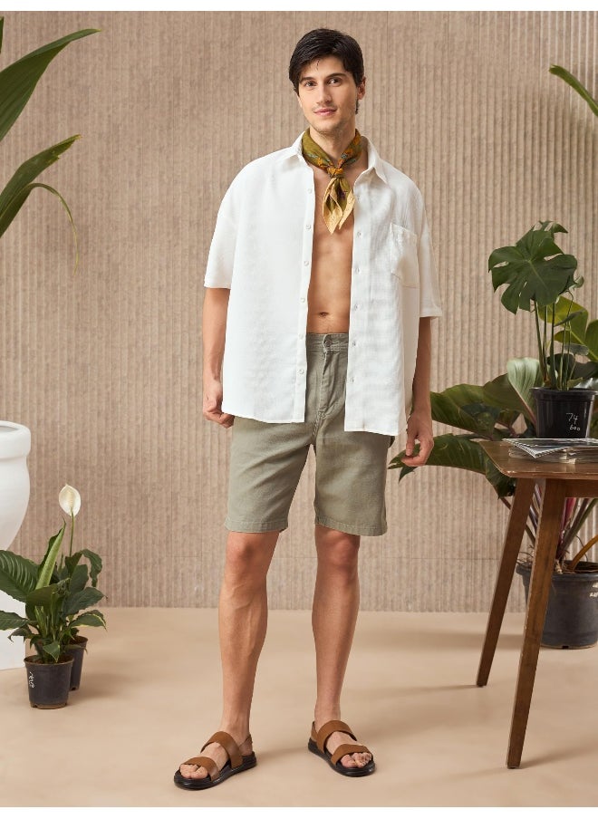Beyoung - White Half Sleeve Waffle Shirt for Men - Image 1