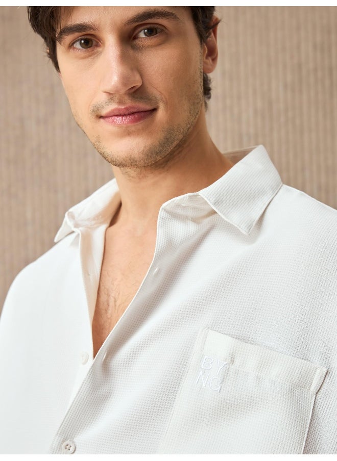Beyoung - White Half Sleeve Waffle Shirt for Men - Image 1