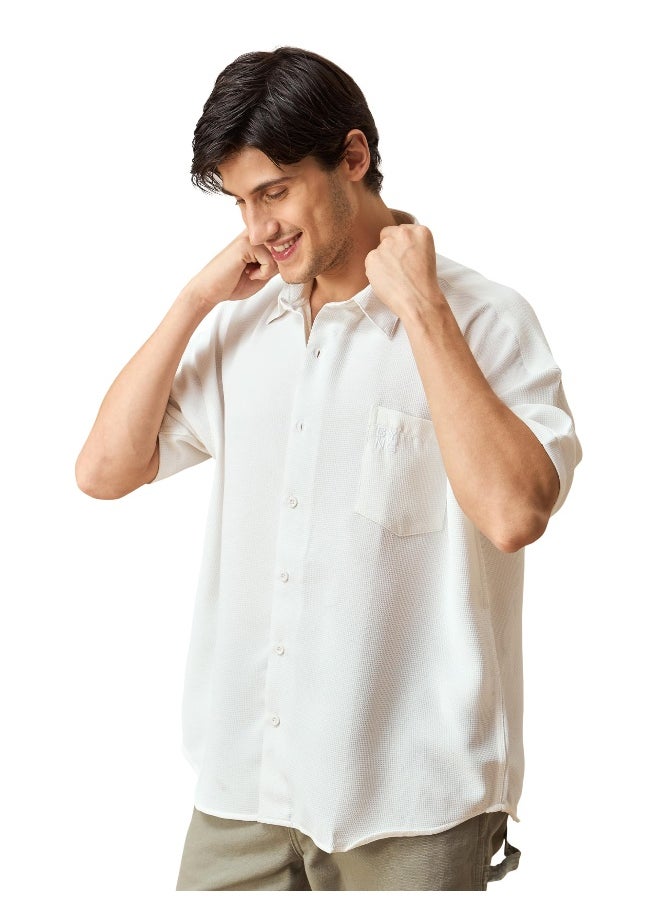 Beyoung - White Half Sleeve Waffle Shirt for Men - Image 1