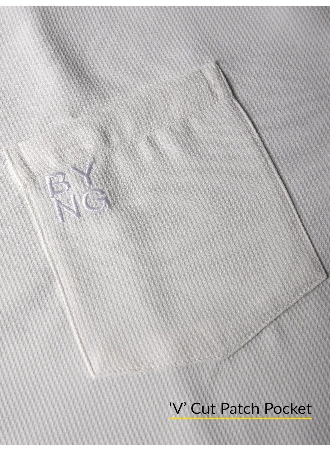Beyoung - White Half Sleeve Waffle Shirt for Men - Image 1