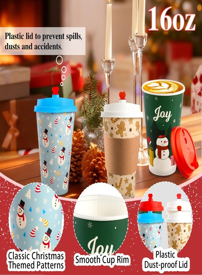 CUPLOOV 25 Pack Christmas Hot Coffee Cups with Lids, 16 Oz Christmas Disposable Paper Cups with Lids & Sleeves, Vintage Xmas Paper Cup for Hot Cold Drinks Hot Chocolate Cocoa Tea Xmas Dinner Party Supplies - Image 3