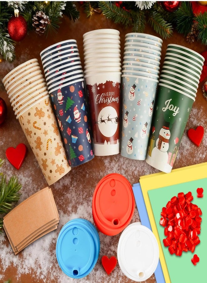 CUPLOOV 25 Pack Christmas Hot Coffee Cups with Lids, 16 Oz Christmas Disposable Paper Cups with Lids & Sleeves, Vintage Xmas Paper Cup for Hot Cold Drinks Hot Chocolate Cocoa Tea Xmas Dinner Party Supplies - Image 2