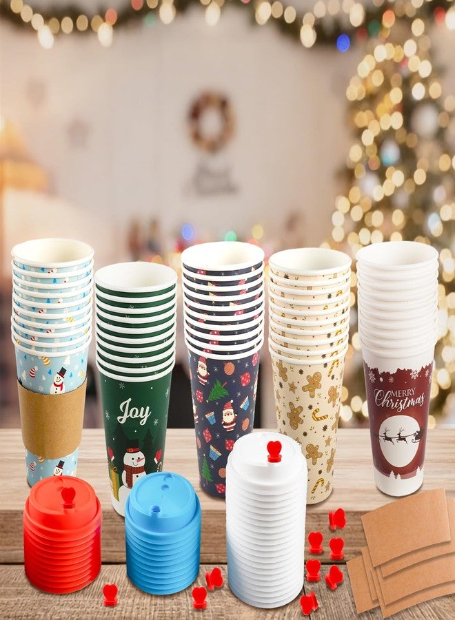 CUPLOOV 25 Pack Christmas Hot Coffee Cups with Lids, 16 Oz Christmas Disposable Paper Cups with Lids & Sleeves, Vintage Xmas Paper Cup for Hot Cold Drinks Hot Chocolate Cocoa Tea Xmas Dinner Party Supplies - Image 5