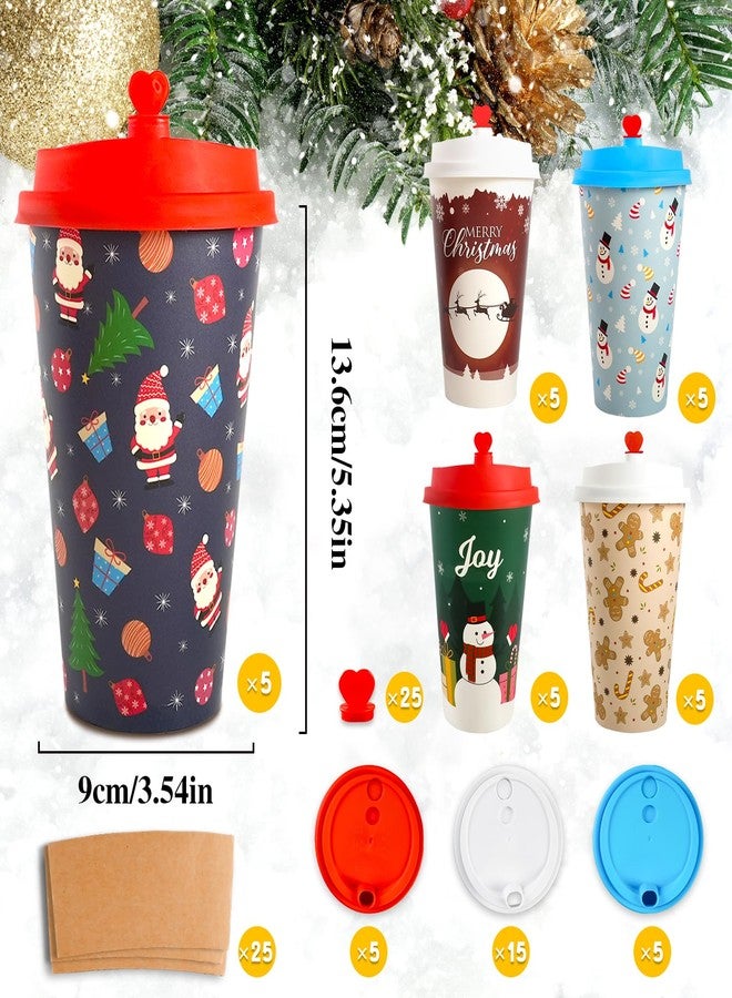 CUPLOOV 25 Pack Christmas Hot Coffee Cups with Lids, 16 Oz Christmas Disposable Paper Cups with Lids & Sleeves, Vintage Xmas Paper Cup for Hot Cold Drinks Hot Chocolate Cocoa Tea Xmas Dinner Party Supplies - Image 4