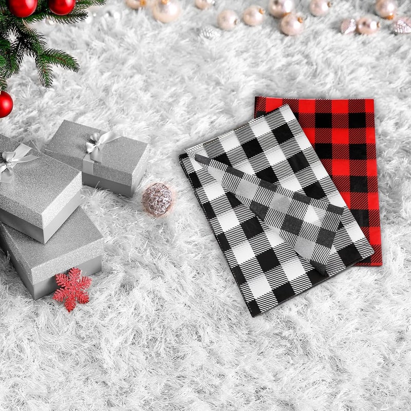 klarako 100 Sheets Christmas Tissue Paper Buffalo Plaid Gift Wrapping Paper 14 x 20 Inch Rustic Art Holiday Wrapping Paper for Christmas DIY Crafts (Red-Black, White-Black) - Image 5
