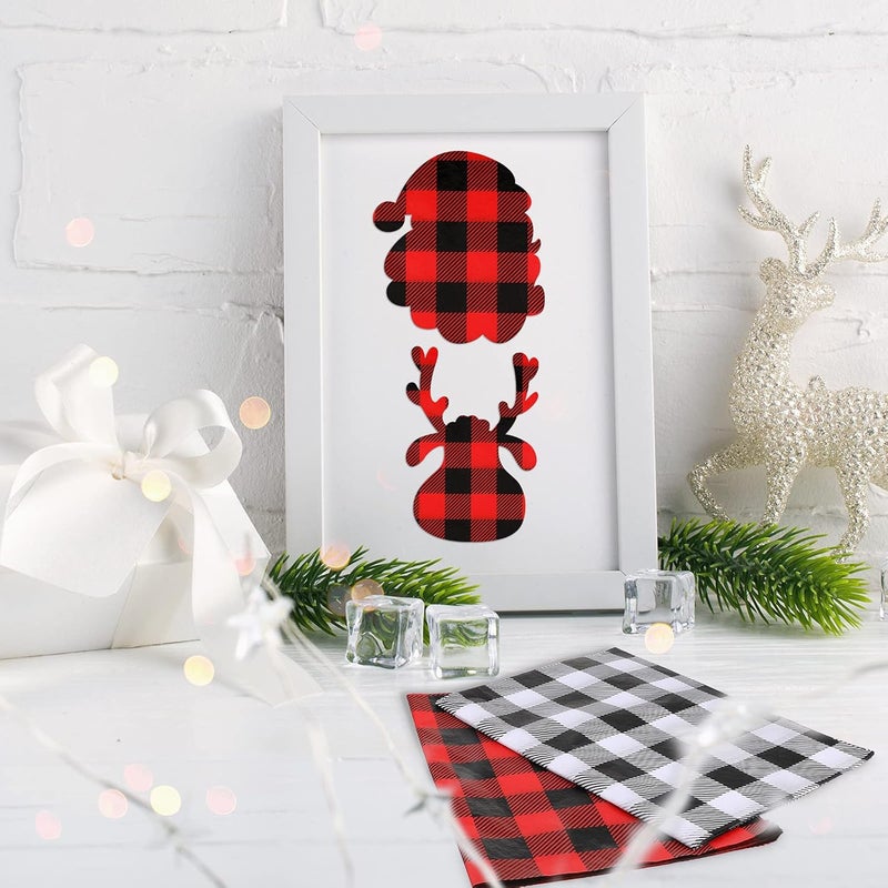 klarako 100 Sheets Christmas Tissue Paper Buffalo Plaid Gift Wrapping Paper 14 x 20 Inch Rustic Art Holiday Wrapping Paper for Christmas DIY Crafts (Red-Black, White-Black) - Image 4