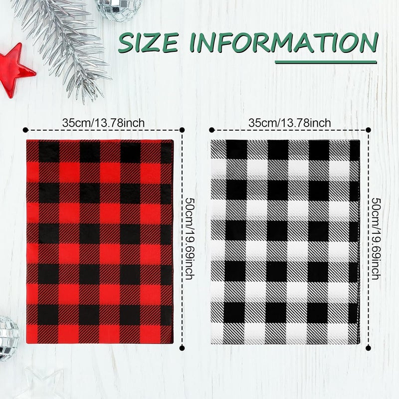 klarako 100 Sheets Christmas Tissue Paper Buffalo Plaid Gift Wrapping Paper 14 x 20 Inch Rustic Art Holiday Wrapping Paper for Christmas DIY Crafts (Red-Black, White-Black) - Image 2