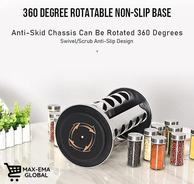 MAX-EMA GLOBAL MAX-EMA Rotating Spice Rack Organizer Round With 20 Glass Spice Jars 360 Degree Revolving Stainless Steel And Wood Finish Kitchen Spice Rack For Countertop Spice Set - Image 2
