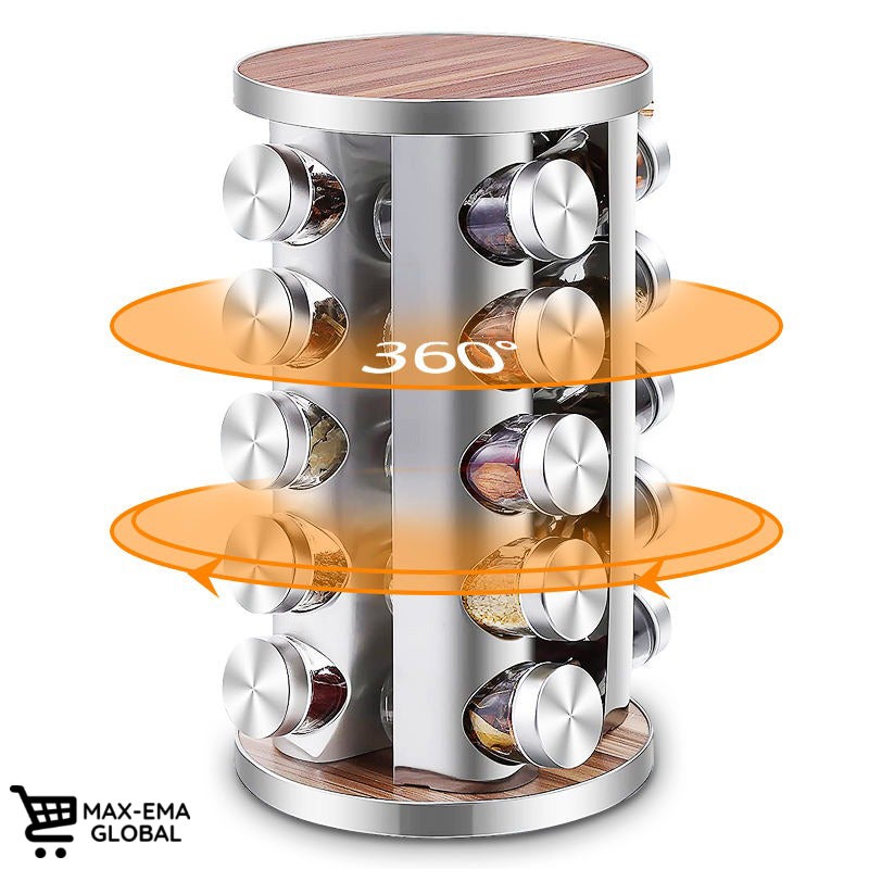 MAX-EMA GLOBAL MAX-EMA Rotating Spice Rack Organizer Round With 20 Glass Spice Jars 360 Degree Revolving Stainless Steel And Wood Finish Kitchen Spice Rack For Countertop Spice Set - Image 4