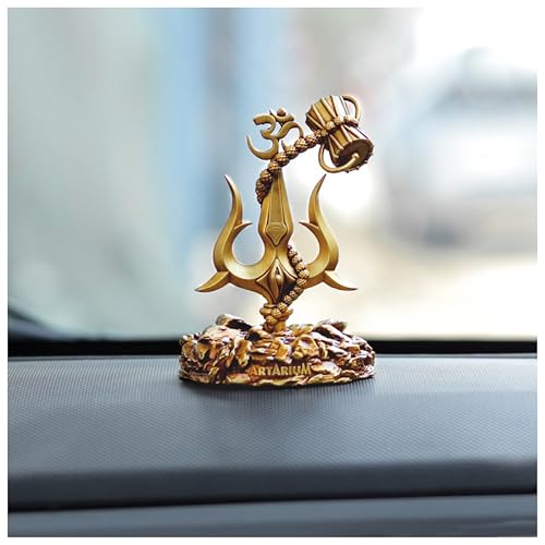 Artarium Trishul with Damru Traditional Trishul Damru Shiva Idol Decorative Showpiece for Car Dashboard Home Decor Pooja Room (Trishul with Damru- Antique Base 3.9 Inch) - Image 2