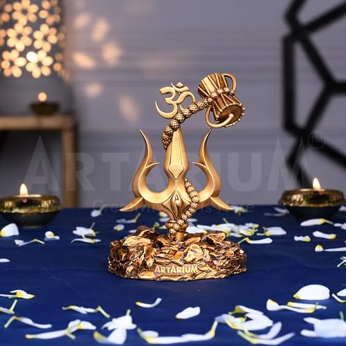 Artarium Trishul with Damru Traditional Trishul Damru Shiva Idol Decorative Showpiece for Car Dashboard Home Decor Pooja Room (Trishul with Damru- Antique Base 3.9 Inch) - Image 4