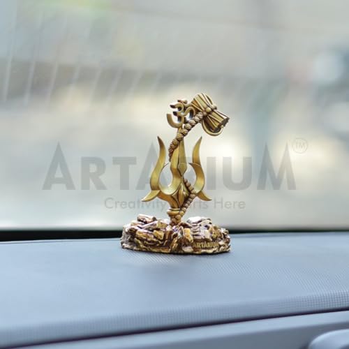 Artarium Trishul with Damru Traditional Trishul Damru Shiva Idol Decorative Showpiece for Car Dashboard Home Decor Pooja Room (Trishul with Damru- Antique Base 3.9 Inch) - Image 3
